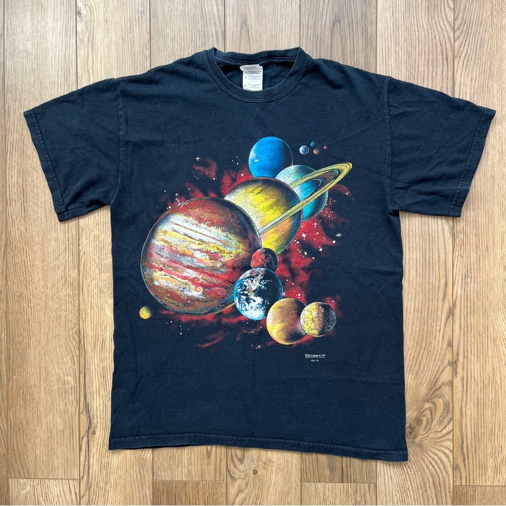 Vintage Wild Cotton Graphic Astronomy Short Sleeve T Shirt NASA Black Medium
